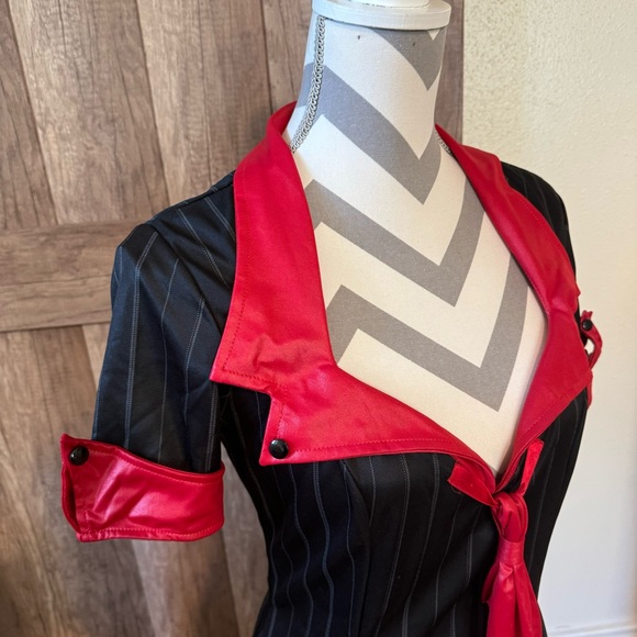 Leg Avenue medium sexy gangster dress costume red black pinstriped cosplay dress - Picture 3 of 11
